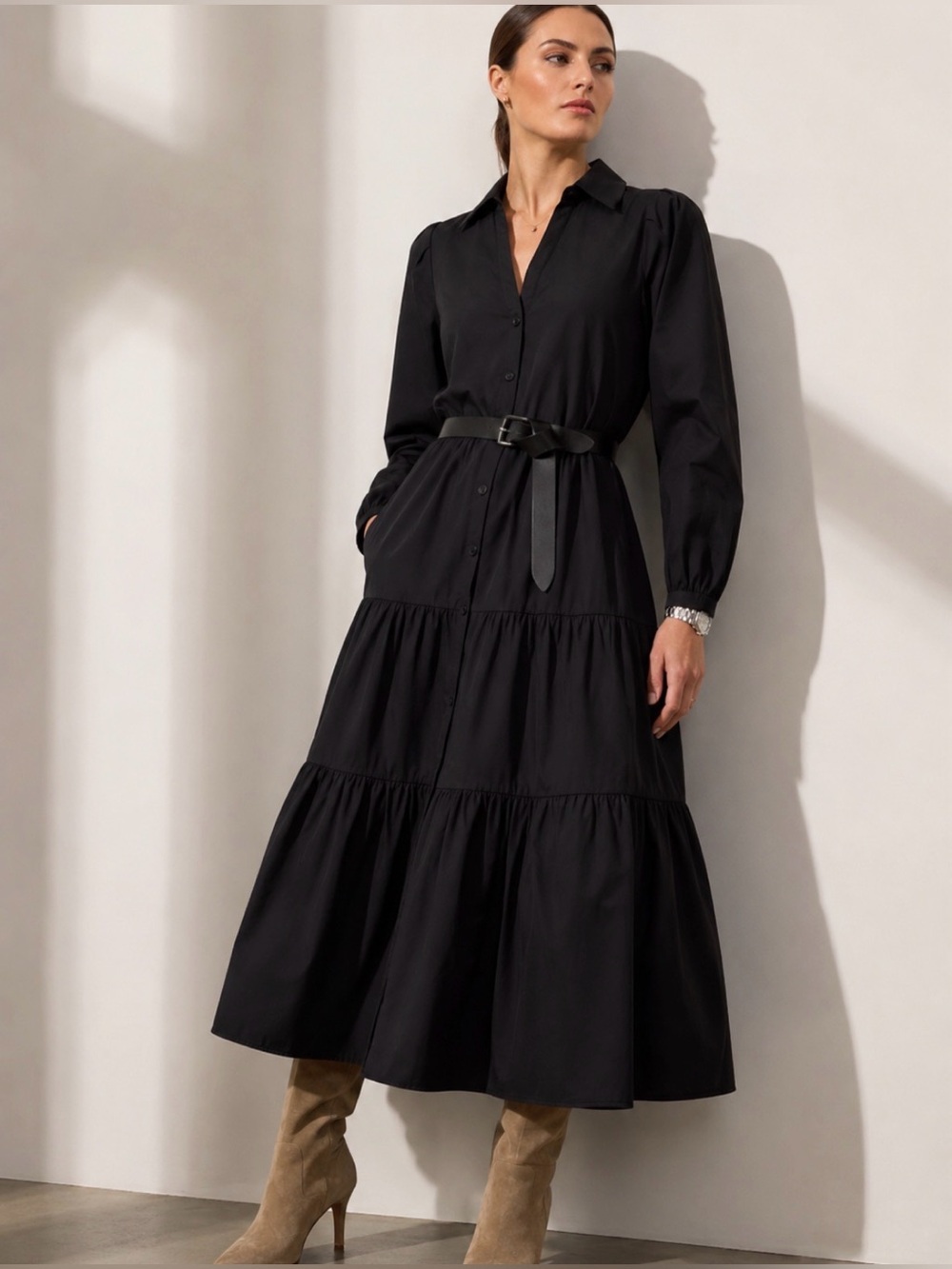 Brochu Walker The Black Long Sleeve Havana Tiered Dress – Size XS - Picture 2 of 12